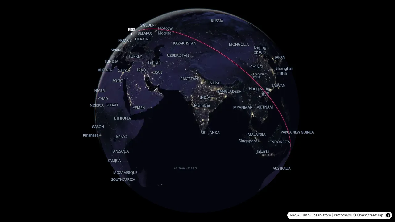 Sydney to London on the globe