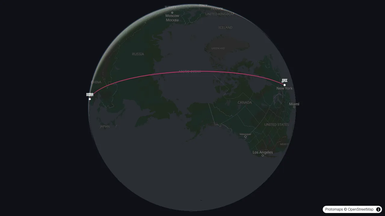 New York to Hong Kong over the pole
