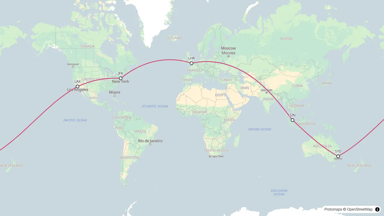 A five-leg circumnavigation